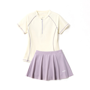 特步儿童泳衣女童连体裙式2026年新款中大童泡温泉女孩分体游泳装