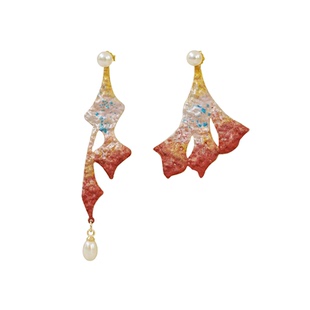 绘间手绘【海霞之歌-海浪不对称】法式粉色少女浪漫礼物耳环耳夹