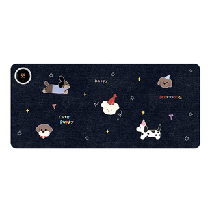 黑色小狗加热鼠标垫女生高颜值超大发热暖桌垫冬季办公室午休桌面办公桌垫电脑键盘垫学生写作业电热板暖桌垫