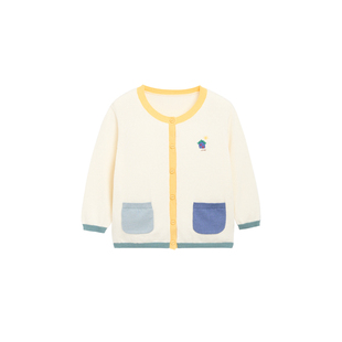 whitewheat儿童26春季新款毛衣男女童纯棉休闲开衫刺绣口袋针织衫