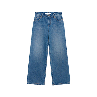 440ME女装 经典水洗蓝中低腰宽松时尚直筒长裤牛仔裤FCSS0919W