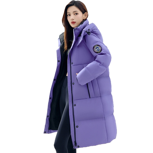 雪中飞加厚连帽羽绒服女中长款过膝2025新款大口袋时尚保暖外套冬