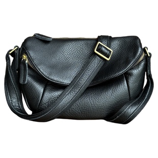 麦为新款头层牛皮时尚斜挎包黑色休闲枕头包大容量通勤百搭单肩包