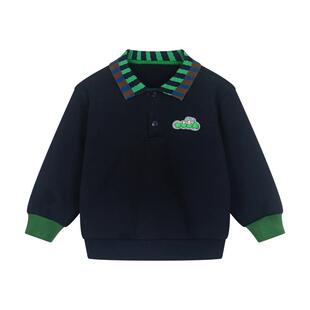 马拉丁儿童卫衣25冬装新款男童小童棉摇粒绒提花polo领卫衣