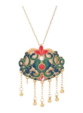 2025国潮新品中式珐琅彩镶嵌仿和田玉复古流苏项链复古旗袍首饰品