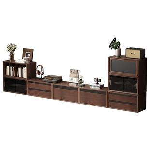 三梦模块化电视柜落地胡桃客厅家用实木组合柜中古风斗柜电视机柜