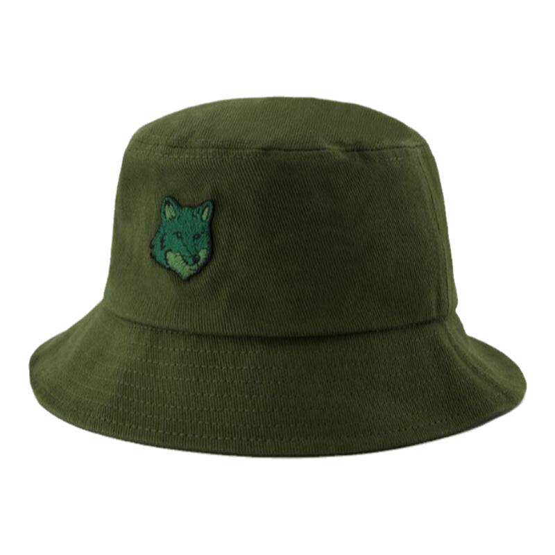 Maison Kitsune BoldFoxHead绿色棉质渔夫帽