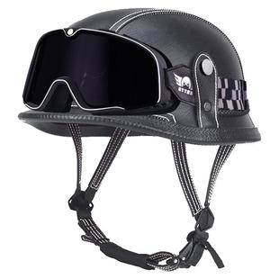 巡航摩托车头盔男专用3c认证国标复古半盔夏季德式大兵盔哈雷瓢盔