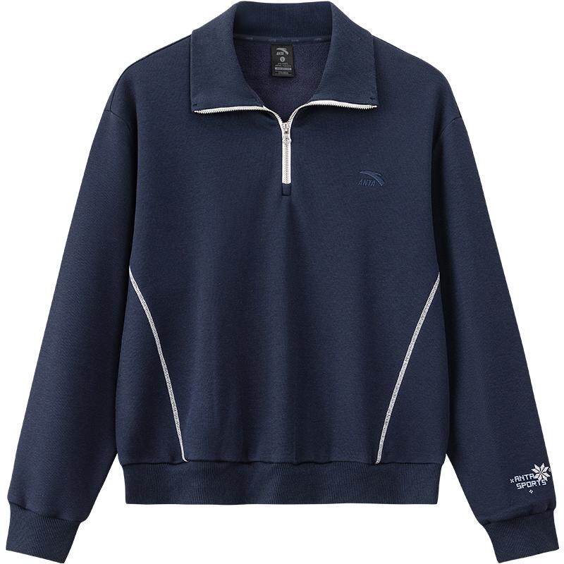 安踏撞色半拉链长袖针织衫卫衣女
