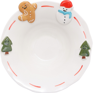 圣诞雪人浮雕盘子吃饭碗家用高颜值咖啡杯陶瓷马克杯甜品盘汤面碗