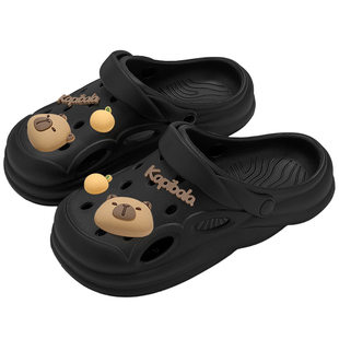 黑色洞洞鞋女款夏季外穿2026新款海边沙滩厚底防滑包头eva拖鞋女