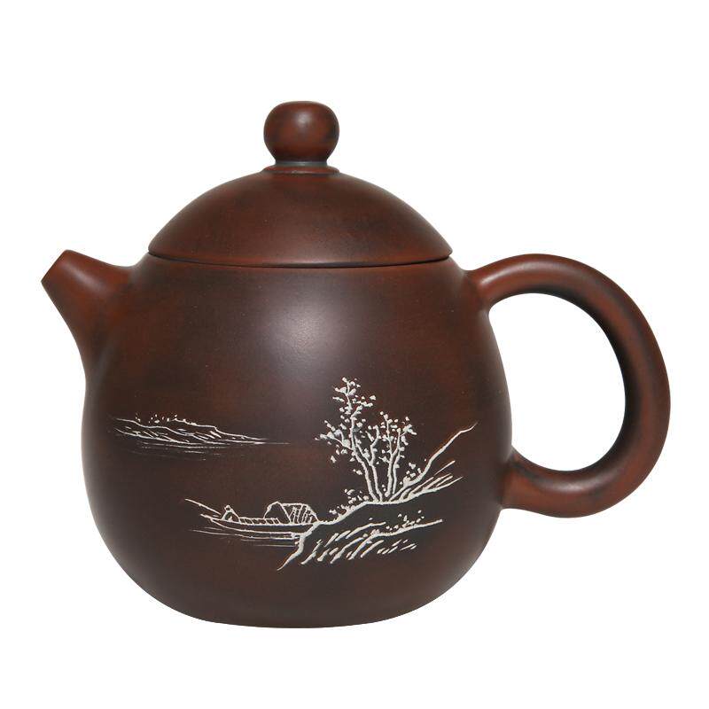 钦州坭兴陶茶壶名家徐小锋纯全手工泡茶壶线刻山水功夫茶具龙蛋壶