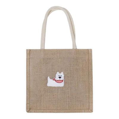 简约质朴卡通黄麻包轻便环保袋亚麻手提袋托特包女生大容量收纳袋