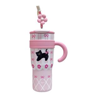 保温杯女生高颜值吸管杯大容量办公室喝水杯子2026新款咖啡杯双饮