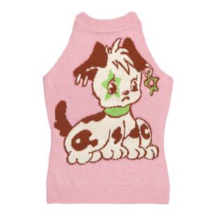 QUORRA S CHORD粉色羊毛针织星星小狗挂脖露背针织背心上衣