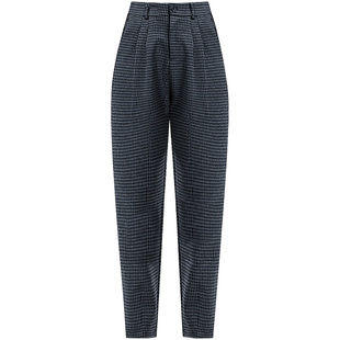 布琳达格子裤女春秋高腰宽松哈伦裤时尚新款春秋休闲萝卜老爹裤子