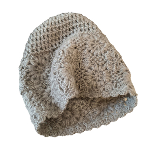 灰色针织花朵包头帽女秋冬大头围显脸小手工编织冷帽毛线套头帽子