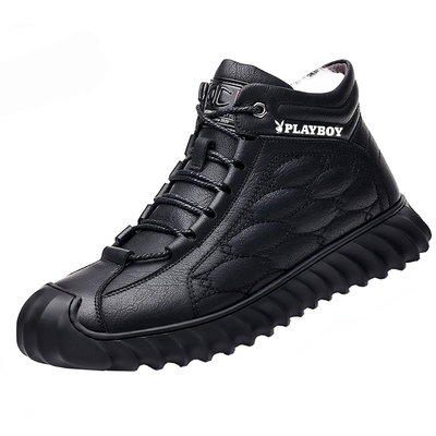 花花公子棉鞋男士真皮高帮雪地靴