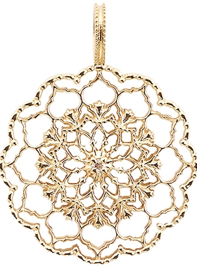 日本10.K镂空雕花项链女异国风情复古宫廷风圆形吊坠纯银镀黄金色