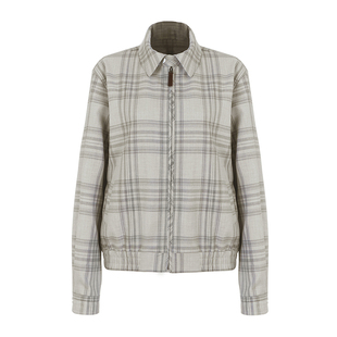 call it a day 灰色格纹哈灵顿夹克 翻领外套女宽松拉链上衣秋