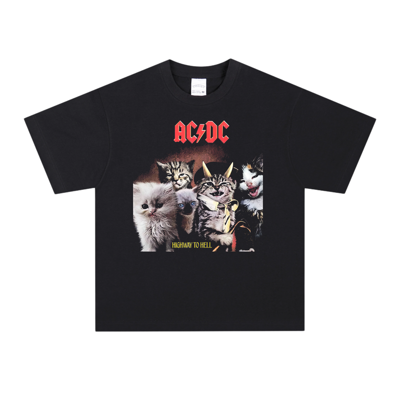 AC/DC 摇滚乐队重磅宽松男女长短袖落肩个性印花纯棉透气连帽卫衣
