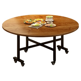 折叠餐桌家用小户型出租房用实木带转盘可移动吃饭桌子简易大圆桌