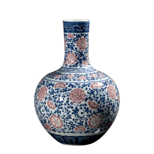 景德镇陶瓷花瓶纯手工青花瓷釉里红客厅天球瓶仿古工艺品摆件禅意