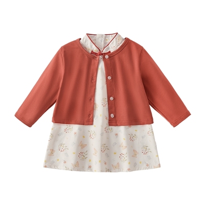 女童连衣裙秋冬5儿童两件套新中式碎花春小童冬装洋气2岁宝宝裙子