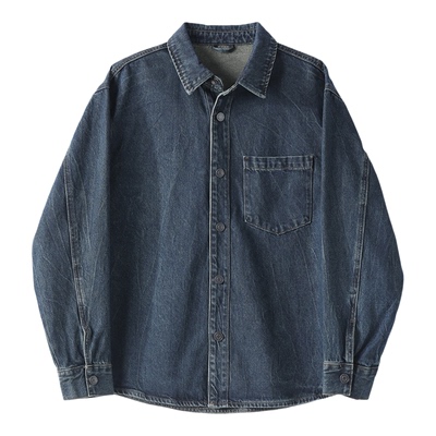 LUUD 复古怀旧水洗蓝牛仔衬衫男春秋休闲cityboy做旧按扣夹克外套