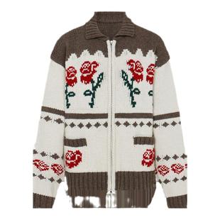 【迪丽热巴同款】Letter from moon玫瑰花羊毛针织费尔岛风毛衣女