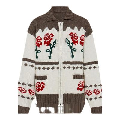 【迪丽热巴同款】Letter from moon玫瑰花羊毛针织费尔岛风毛衣女