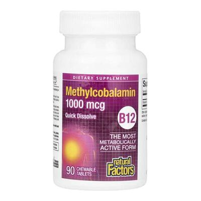 Natural Factors维生素B12甲钴胺片支持神经健康大脑健康活力补充