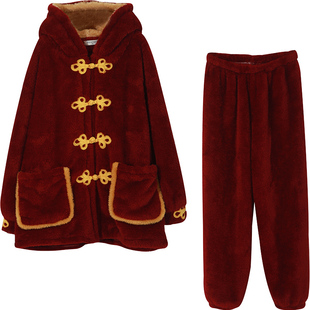 Bananagirl珊瑚绒睡衣女大红色本命年结婚冬季新年兔年男士家居服