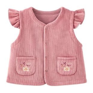 微狮牧尼婴儿马甲秋冬女童背心外穿灯芯绒保暖宝宝外装复古甜美风