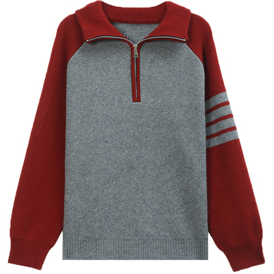 恒源祥半拉链高领羊绒毛衣女上衣