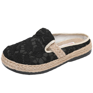 老北京布鞋女夏季新款亚麻包头半拖鞋外穿小香风渔夫鞋厚底一脚蹬
