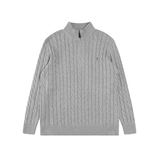 意式轻奢老钱RL经典刺绣半拉连毛衣纯棉秋冬高知感绞花针织衫内搭