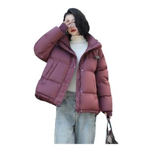 鸭鸭韩版2024年冬季新款纯色羽绒服女士加厚宽松一手长连帽泡芙感