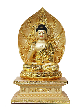 东方三圣树脂贴金佛像供奉摆件