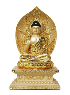 东方三圣树脂贴金佛像供奉摆件
