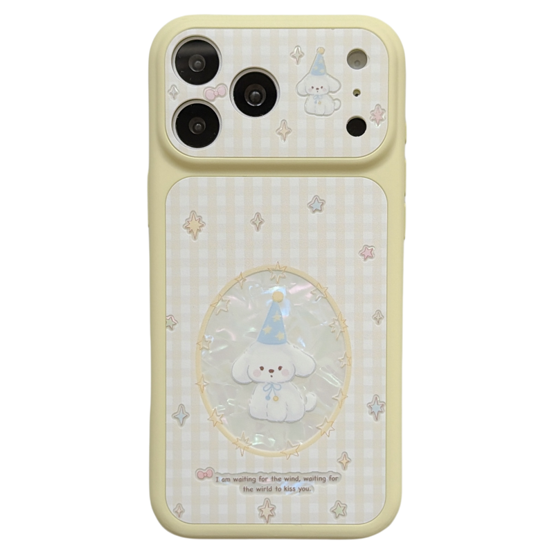 jze 可爱奶油黄格纹帽子狗狗适用苹果17ProMax手机壳韩风iphone15新款16pro女款创意17pro大视窗14防摔手机套