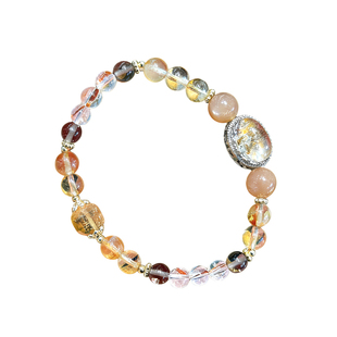 天然黄水晶手串橙月光冰曜石红铜发晶方糖招财手链幽灵魔盒转运