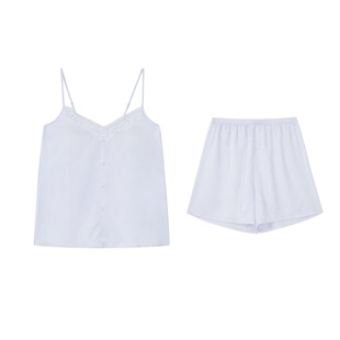 香蜜闺秀女士家居服柔美缎面精纺丝雪纺吊带上衣短裤睡衣带胸垫女