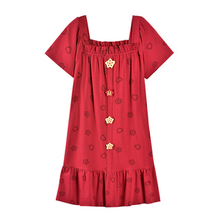 结婚睡衣新婚情侣套装夏季纯棉短袖睡裙女红色男士高档婚用家居服