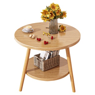 沙发边几小桌子双层小圆桌客厅家用茶桌床头置物架迷你阳台小茶几