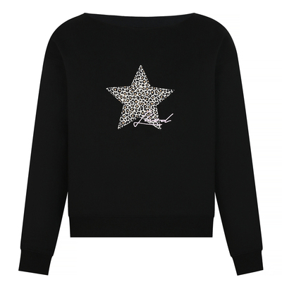 斜肩星星豹纹长袖卫衣