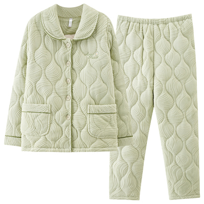 芬腾正品冬季女士珊瑚绒夹棉睡衣