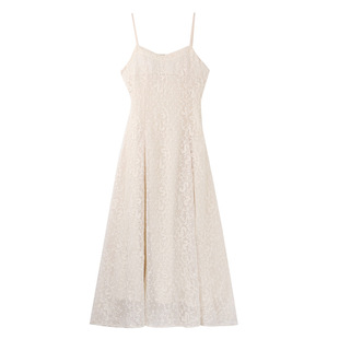 JeJuna炸鸡欧尼 财阀小千金 蕾丝白色连衣法式温柔收腰吊带长裙女
