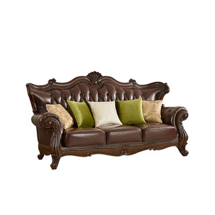 淘美庭美式复古实木真皮沙发头层牛皮123组合简美客厅别墅四人位