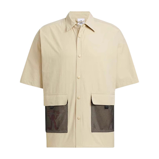 阿迪达斯三叶草男子网络口袋运动休闲宽松透气翻领短袖衬衫HR6468